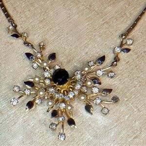 Vintage CORO floral necklace art deco style gold tone w/multi-layers